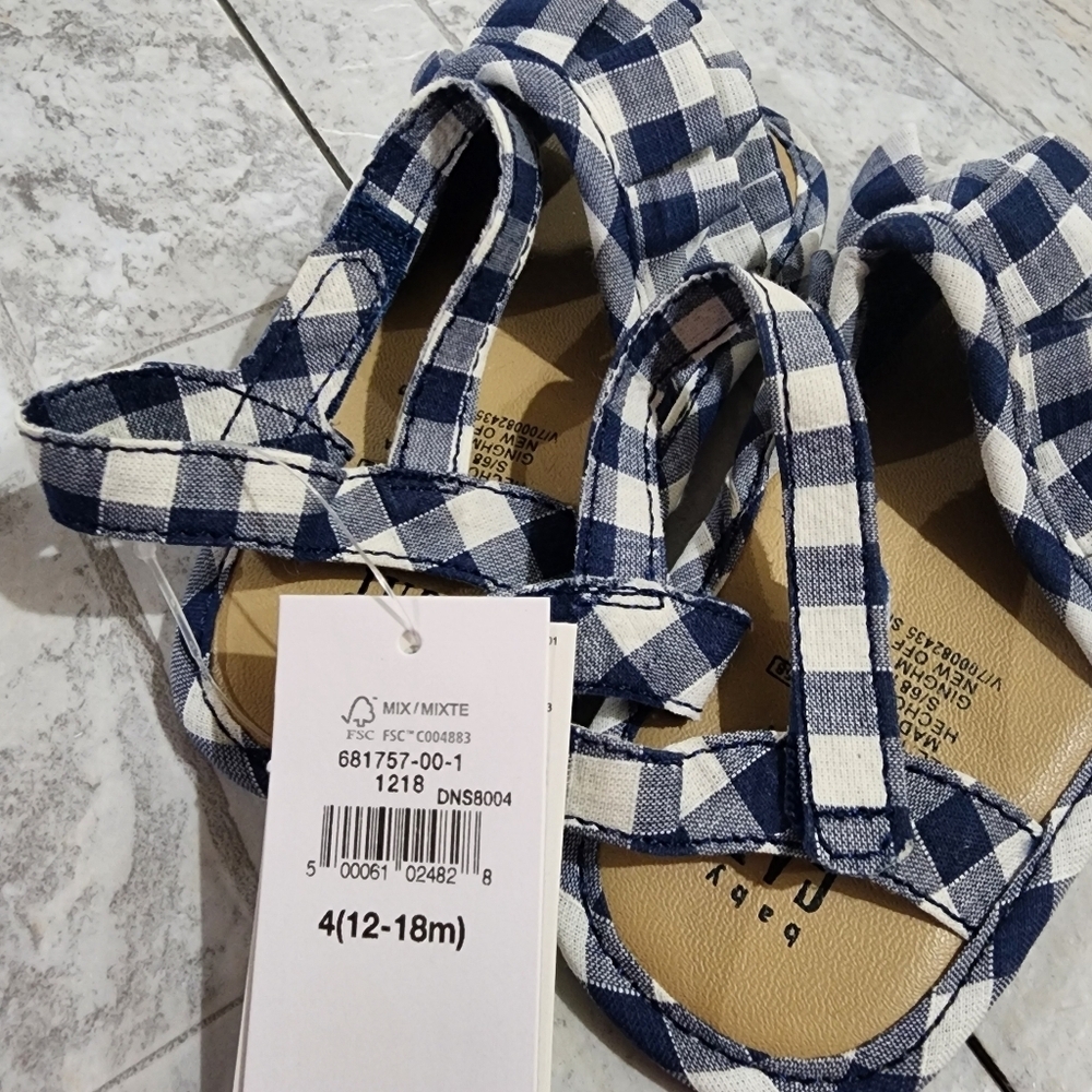 Baby Gap Gingham Checkered Navy Blue & White Kids Sandals Size 4 (12-18 Mo.) NWT - Picture 6 of 10